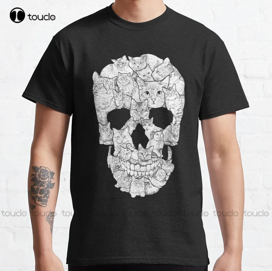

Cat Skull Halloween Death Horror Scary Kitten Goth Gothic Classic T-Shirt Custom Aldult Teen Unisex Digital Printing Tee Shirt