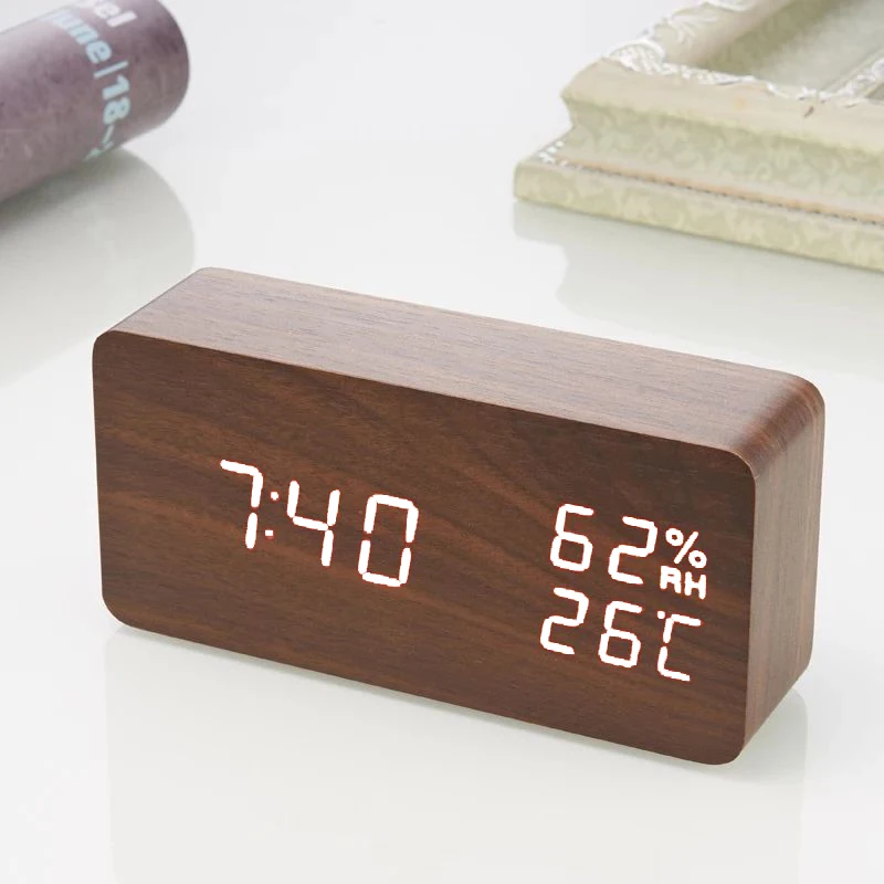 LED Digital Alarm Clock Wooden USB/AAA Powered Table Watch With Temperature And Humidity Snooze Electronic Desktop Clocks✈✈✈ | Дом и сад