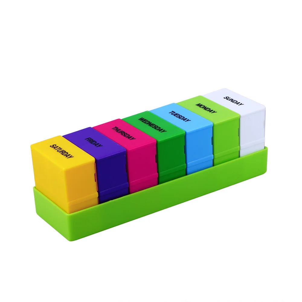 

Colorful Weekly Pill Box 7 Day 28 Compartments Pill Cases Four-A-Day Weekly Pill Organizer Cases Plastic Pill Box Storage Case