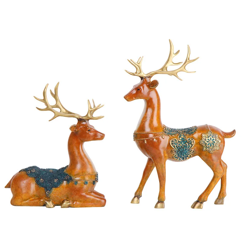 MOZART AllPure Copper Lulu Gaosheng Decoration Copper Pair Deer Sika Deer Crafts Home Living Room Decoration