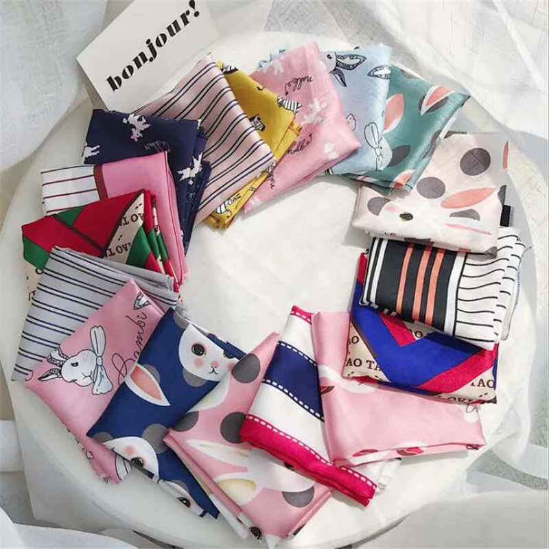 

2020 new hijab scarf women bandana silk scarf foulard femme hair scarf Versatile Retro Hair band Small silk scarf Small kerchief