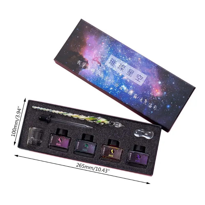 

Starry Sky Glass Dip Pen Set Calligraphy Pen Glass Signature Writing Draw Pen G92E