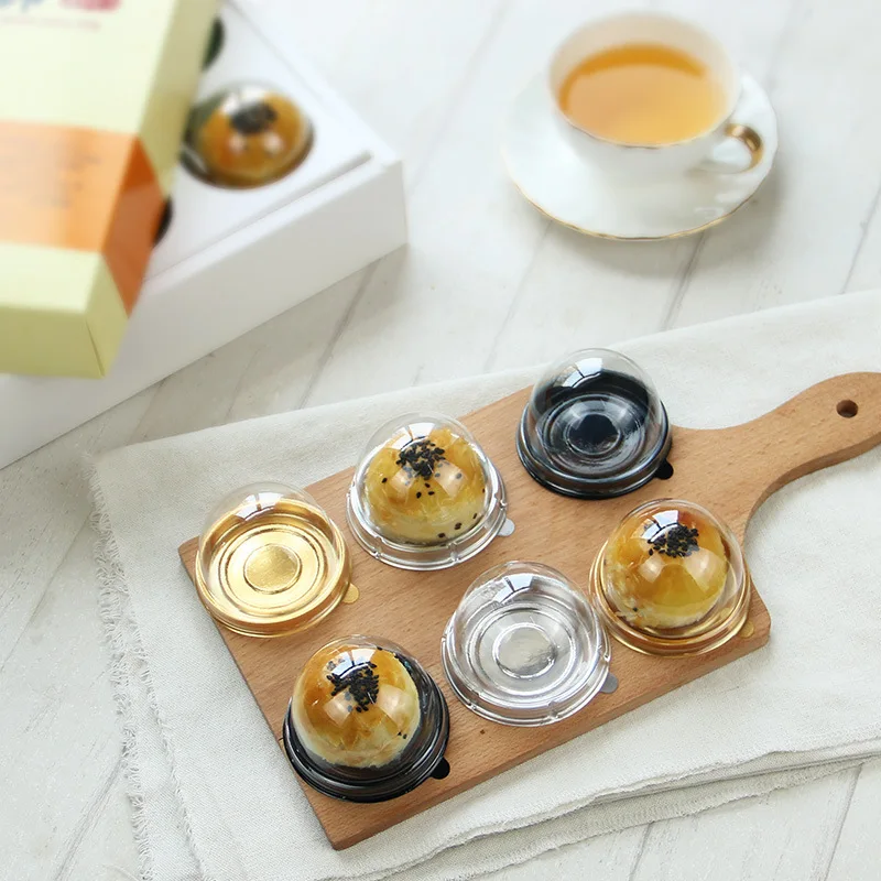 

50pcs/set Thickened Plastic Cupcake Container Mini Size Round Mooncake Egg-Yolk Holders Wedding Packaging Box Supplies