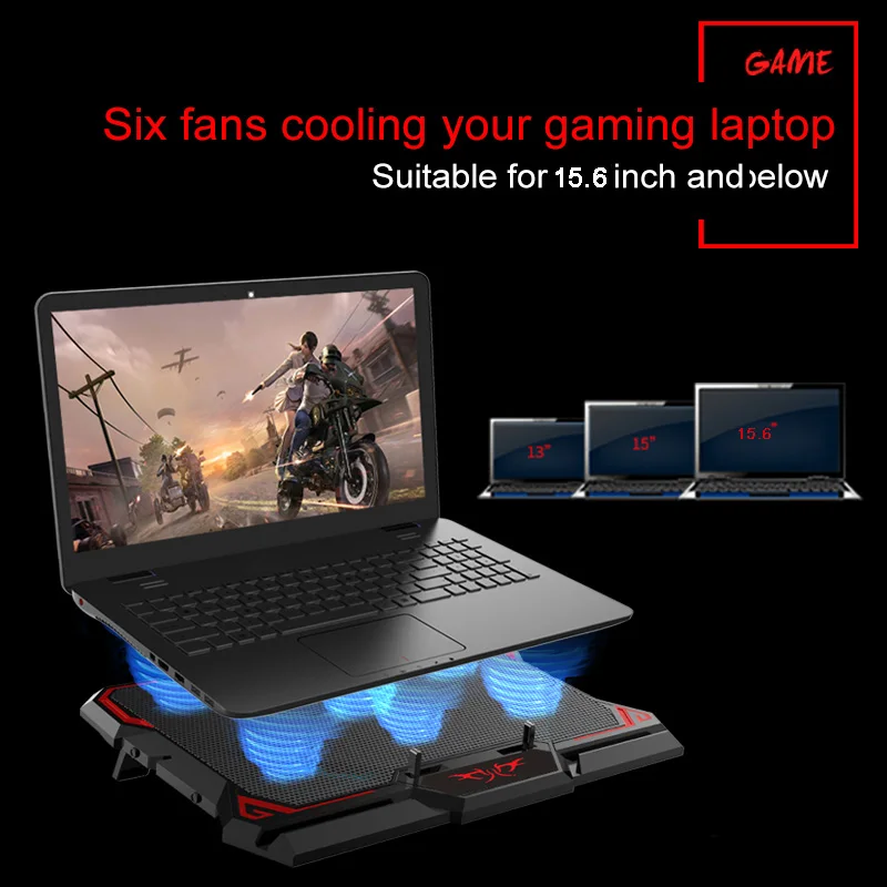 coolcold gaming laptop cooler notebook cooling pad 6 silent redblue led fans powerful air flow portable adjustable laptop stand free global shipping