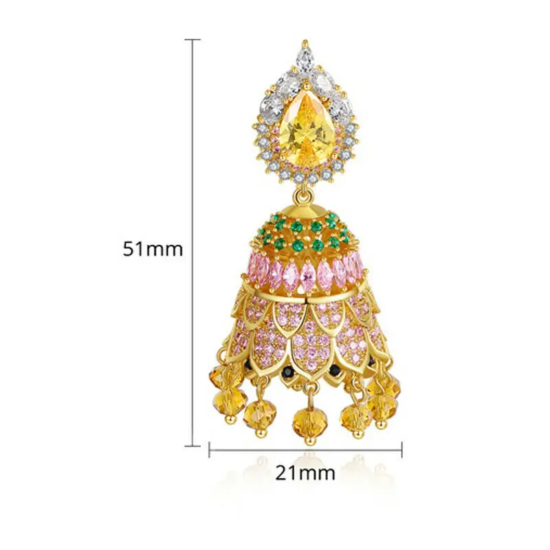 Женские индийские Jhumka Jhumki Висячие колокольчики серьги AAA кубический циркон