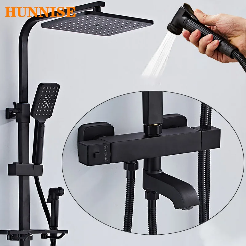 

Термостатический набор для душа матовый черный приспособление для ванной смеситель для ванной кран 10 дюймов душ с дождевой насадкой температурная Душевая система