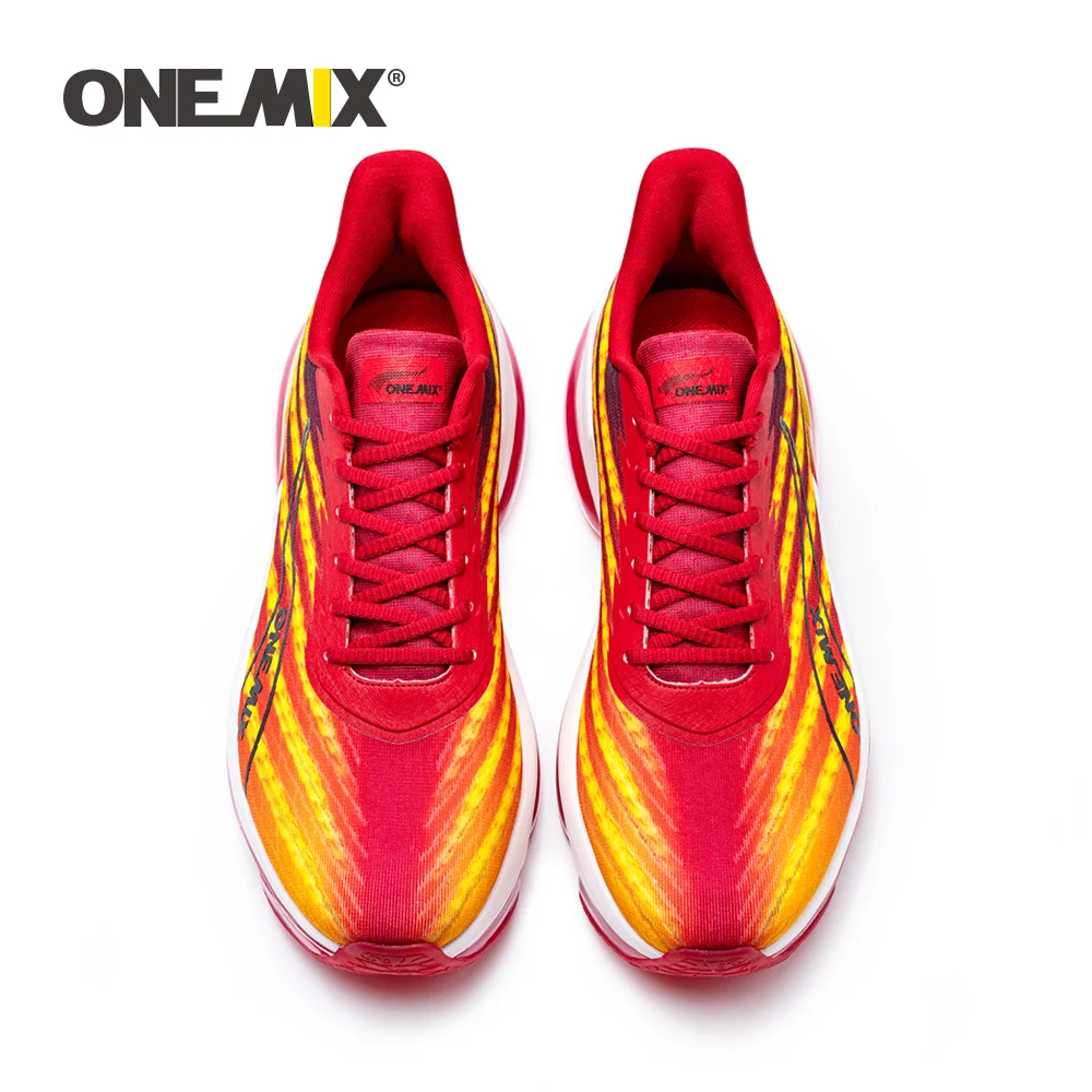 ONEMIX Fire Red Color Man Running Shoes Air Cushion Athletic Couple Trainers Sport Runner Shoes Outdoor Women Walking Sneakers