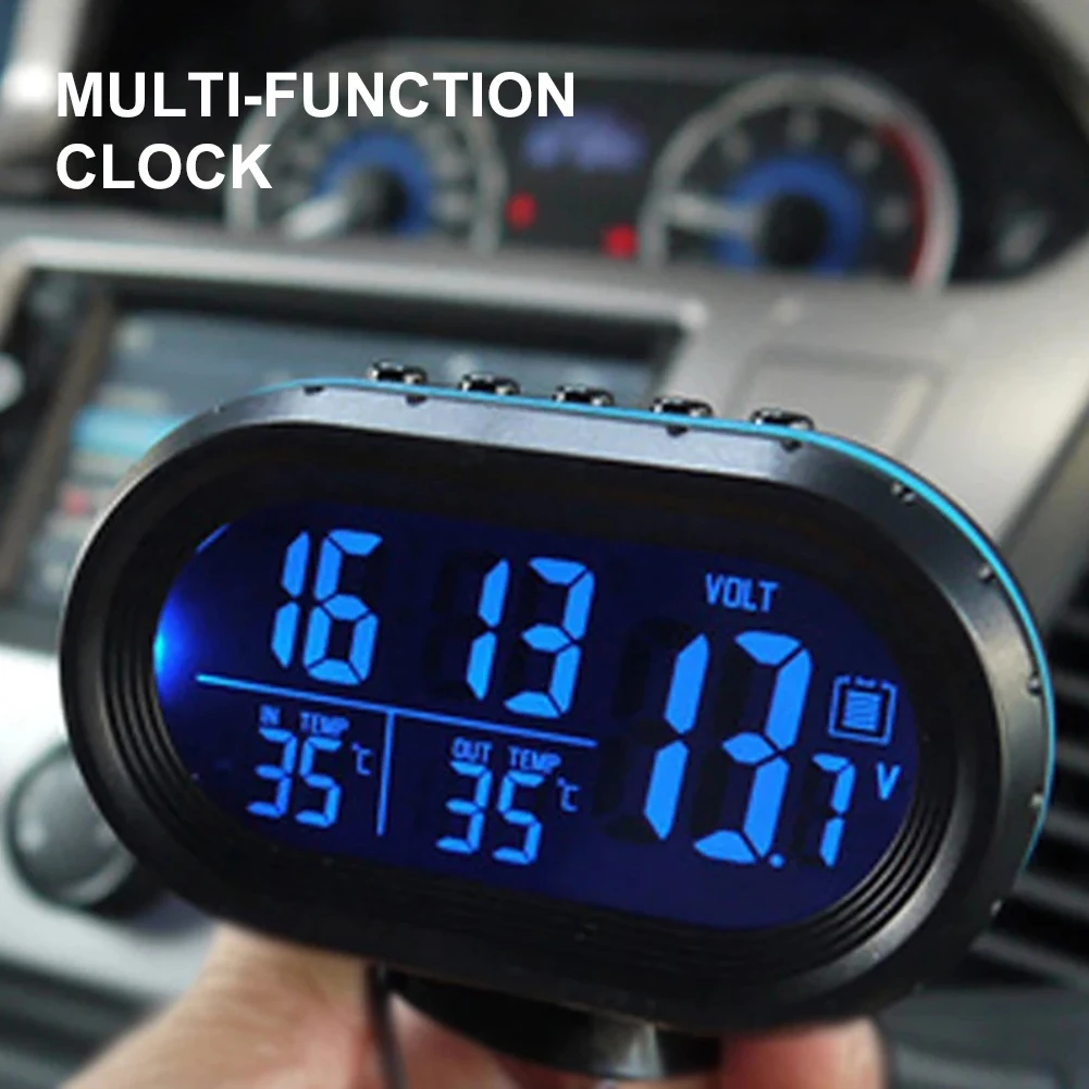 

Car Digital Thermometer Automobile Clock Backlit Voltmeter Voltage Tester LED Lighted Auto Dual Temperature Gauge 12V 24V Clocks