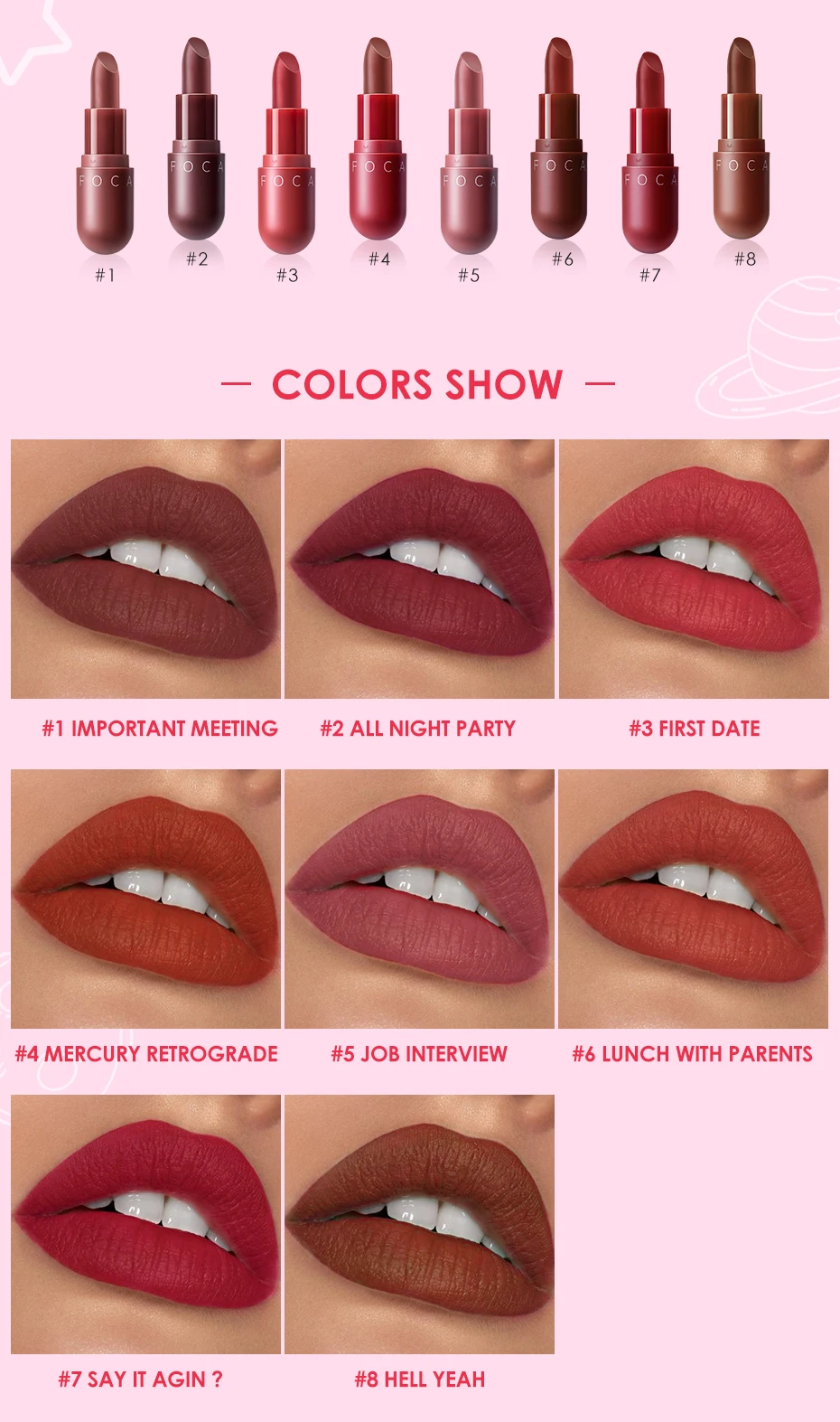 Focallure Matte Помада Макияж Водонепроницаемый бархат матовый телесный 8 цветов Увлажняющий набор из помад