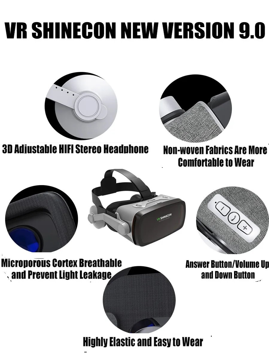 Шлем 9,0 VR Очки виртуальной реальности 3D очки Google Cardboard VR гарнитура коробка для 4,0-6,3 дюймового смартфона