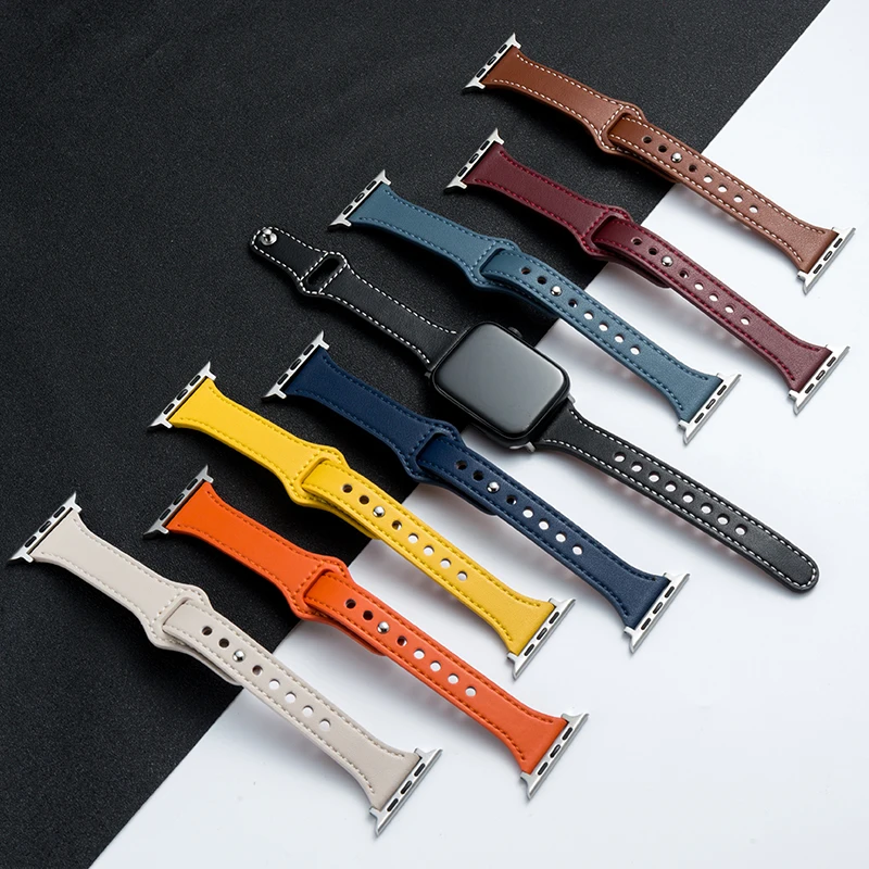 

Business Real Leather Loop Bracelet Belt Band for Apple Watch SE 7654 42MM 38MM 44MM 40MM Strap on Smart iWatch 3 Watchband 45mm