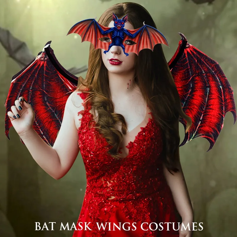 

2021 New Fashion Creative Halloween Vampire Bat Wings + Mask Kit Party Cosplay Costume For Children Adults