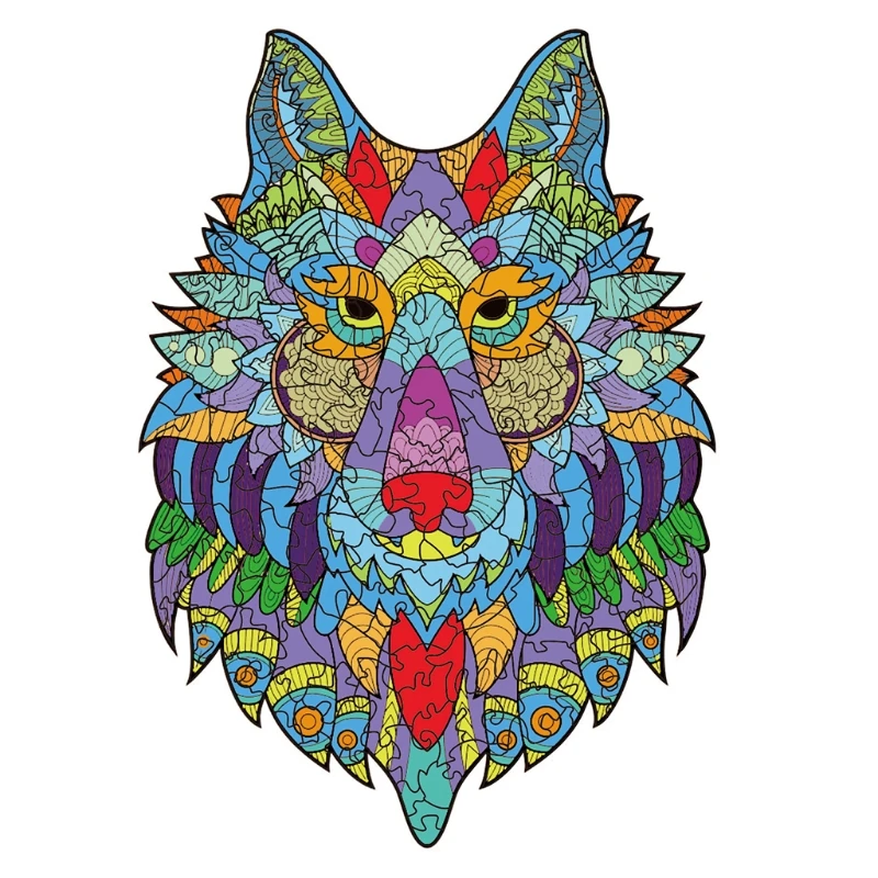 

066B Wooden Puzzles for Adults Animal Shaped Puzzles Wolf 5.2x7.36in(A5-86Piece) Best Gift for Adults&Kids Wooden Jigsaw