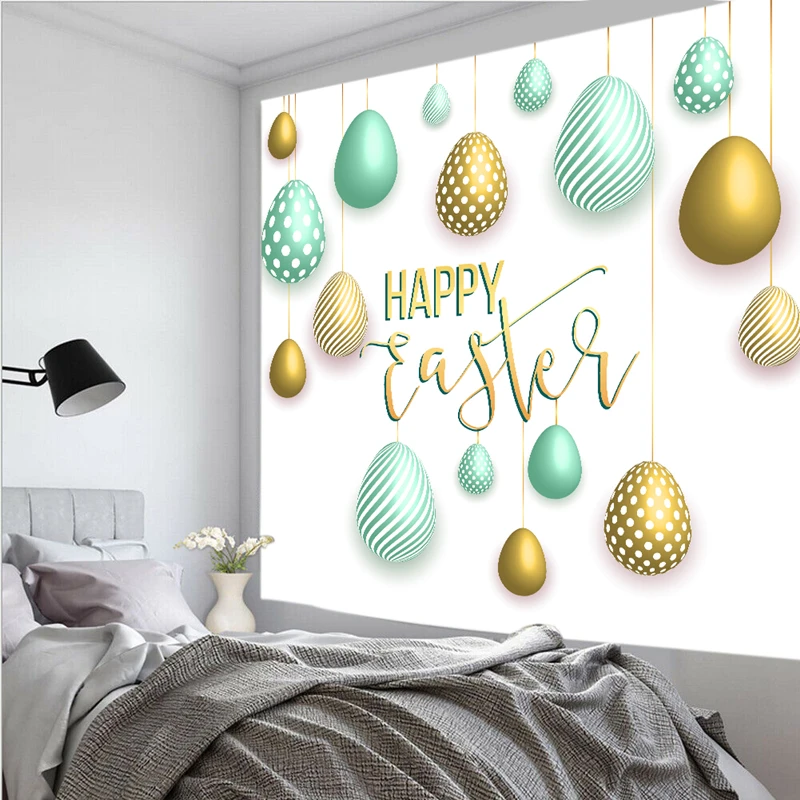 

Colorful Happy Easter Egg Print Home Decoration Wall Hanging Tapestry Polyester Fabric Carpet Throw Cover For Bedroom