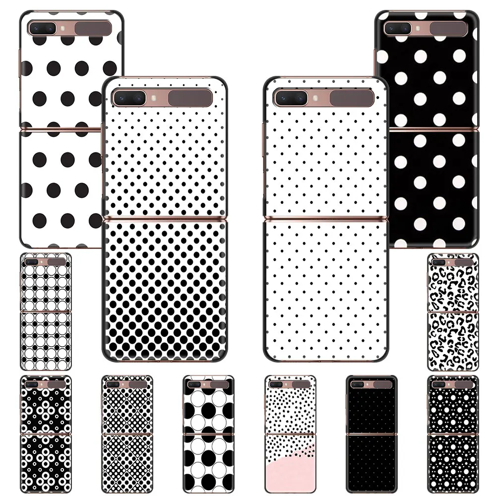 

Black and White Polka Dot Cover For Samsung Galaxy Z Flip 5G Black Foldable Hard PC Phone Case ZFlip 6.7" Fold Shell Coque Capa