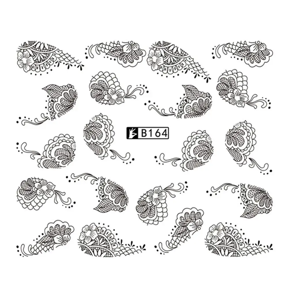 1 лист черного/белого сексуального Кружева для ногтевого дизайна водные