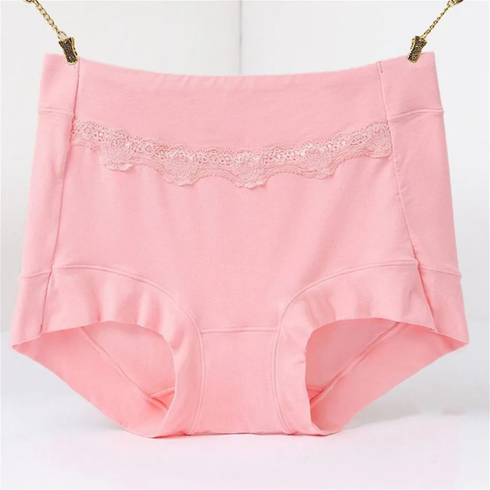 Женские бесшовные трусики из модала дышащие кружевные с высокой талией и один