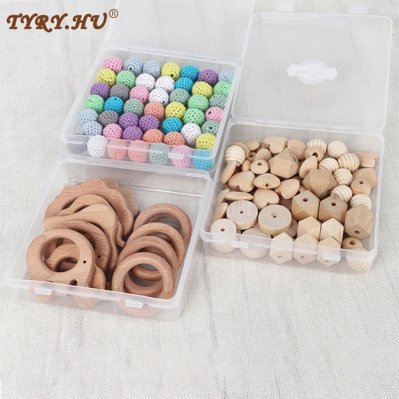 TYRY.HU Wooden Beads Teether Set Wool Beads Making Bracelet Pacifier Chain Accessories For Children Wood Tiny Rod Baby Teether