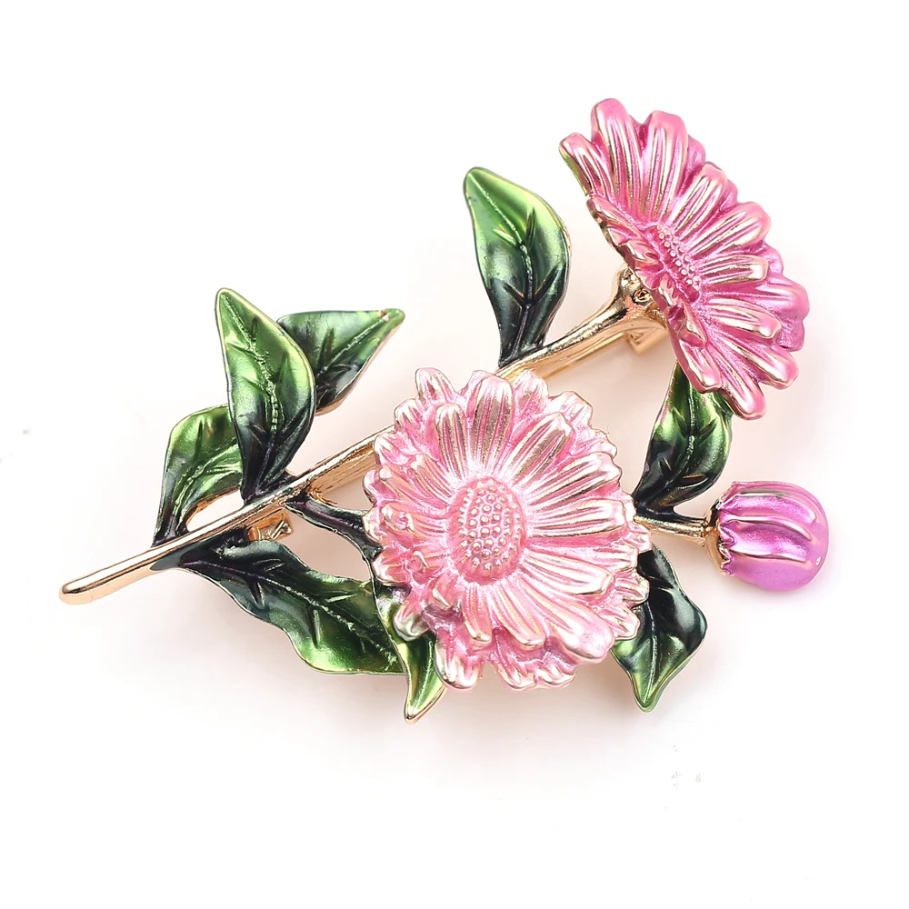 Красивая эмалированная брошь в форме цветка маргаритки с хризантемой 3 цвета