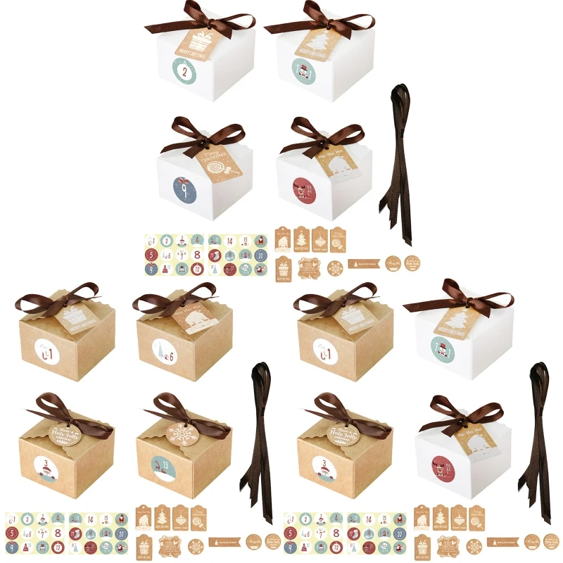 24 комплекта Рождество 1-24 Advent календарь крафт-бумага конфетная коробка с ярлыками
