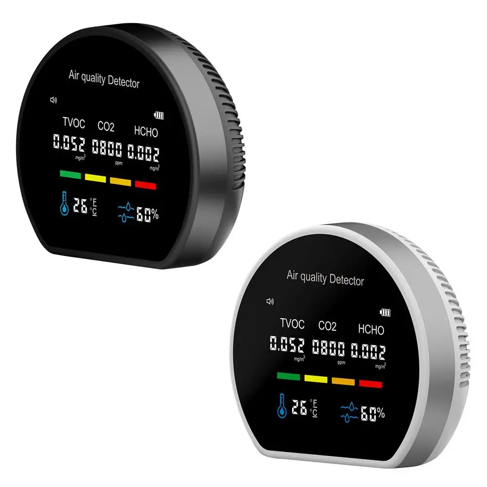 

5 In1 Air Monitor CO2 Carbon Dioxide Detecto Wall Mounted Temperature Humidity Monitor HCHO Concentration Monitor DC5V-2A