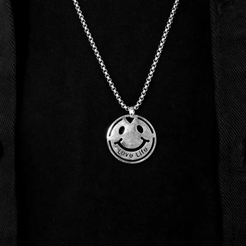 

Men's Smiley Face Stainless Steel Pendant Trend Wild Street Hip-Hop Fashion Personality Necklace Jewelry Gift