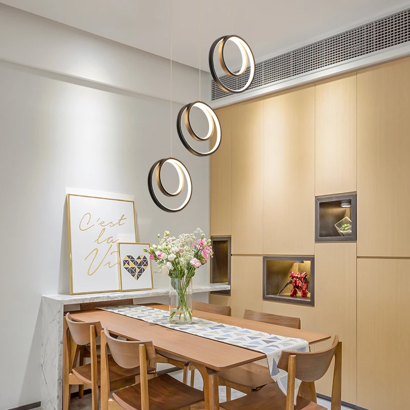 

Black Gold Frame LED Pendant Light Home Indoor 110V 220V Pendant Lamp for Dining Room Kitchen Living Room Chandelier Lighting