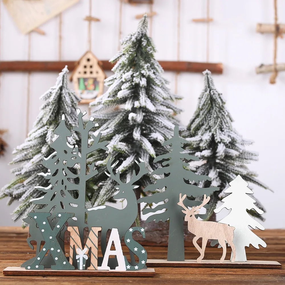 

2021 New Year Natural Xmas Elk Wood Craft Christmas Tree Ornament Noel Christmas Decoration for Home Wooden Pendant Navidad Gift