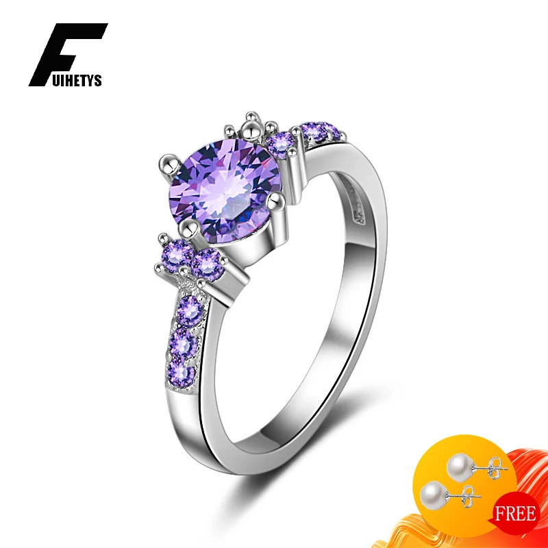 

Trendy 925 Silver Jewelry Ring for Women Inlaid Amethyst Gemstone Finger Rings Wedding Engagement Party Accessories Wholesale