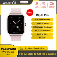 original global amazfit bip u pro smartwatch 1 43 inch 50 watch faces color screen gps smart watch for android ios phone