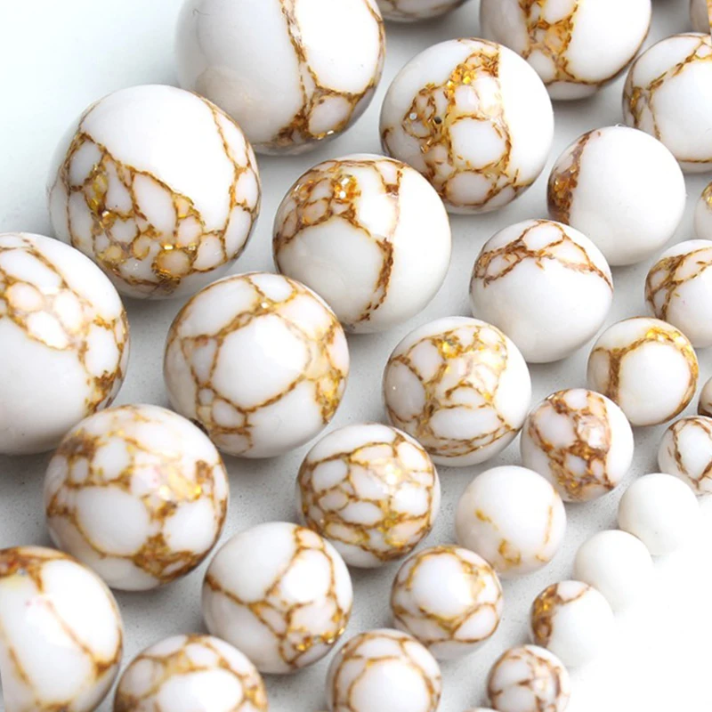 Круглые бусины белого цвета с золотыми линиями Howlite бирюзовый камень свободные