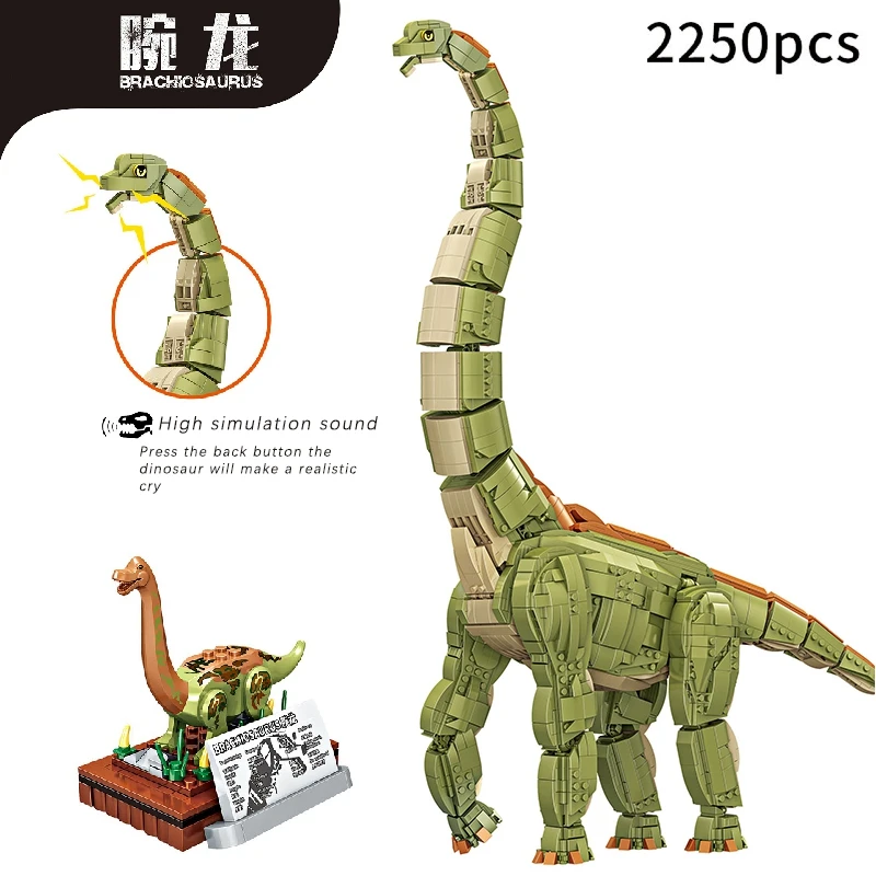 

MOC 2250PCS Creator Jurassic Dino World Brachiosaurus Building Kits Bolcks Bricks Voice Dinosaurs Park figures Toys kids gifts