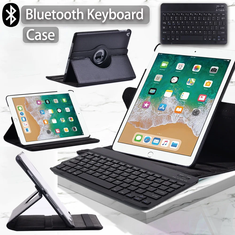 

Case for 9.7" Apple IPad 5th 6th Gen / Pro 9.7" / IPad Air 1 2 PU Leather 360 Rotation Smart Tablet Cover + Bluetooth Keyboard