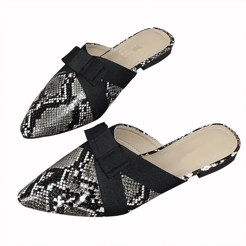 

Leopard Shoes Slippers Flat Cover Toe Slides Snakeskin Fashion Shallow Butterfly-Knot Luxury Pointed Basic PU Butterfly-knot leo