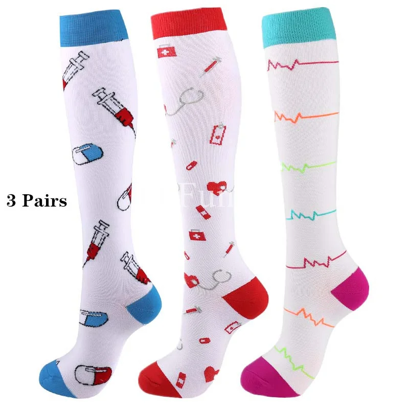 

3 Pairs Compression Socks Sports Socks Women Men Knee High Socks for Running, Marathon, Cycling, Edema, Diabetes, Varicose Veins