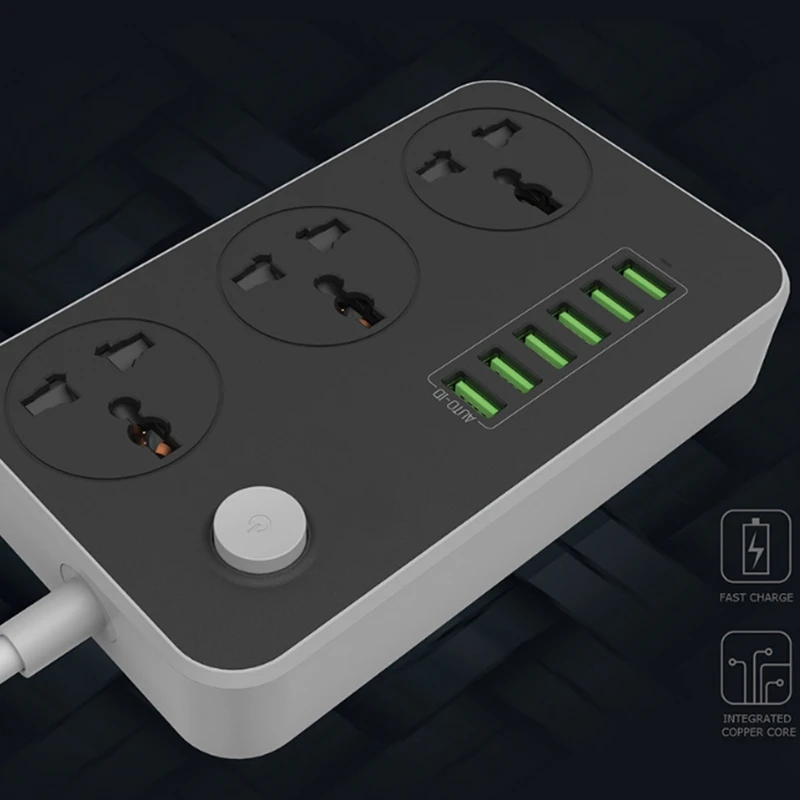 Сетевой удлинитель с 3 розетками и 6 портами USB 4 а/17 Вт 2 м|Удлинители