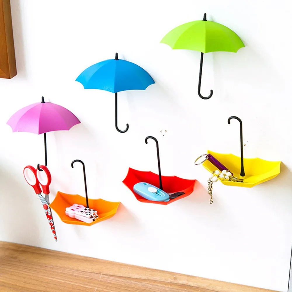 

6pcs/set Umbrella Wall Sticky Hook Cute Umbrella Wall Mount Key Holder Wall Hook Hanger Organizer Durable Key Holder Bedroom