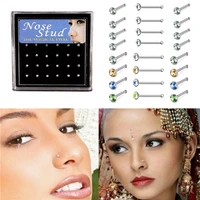 limario 24pcs crystal rhinestone nose stud stainless surgical nose piercing stud superfine ear bone needle earrings body jewelry