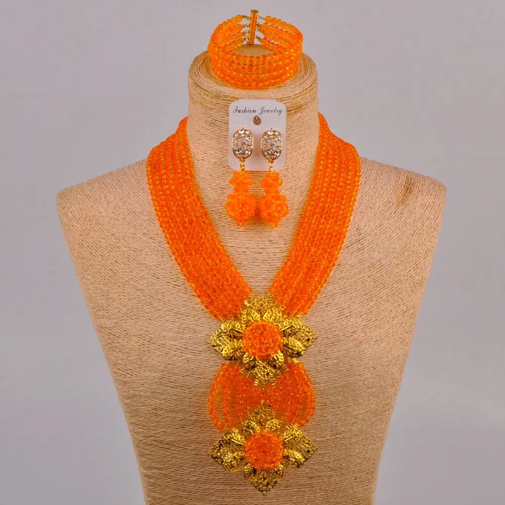 Великолепный оранжевый кристалл костюм африканские бусины комплект ювелирных