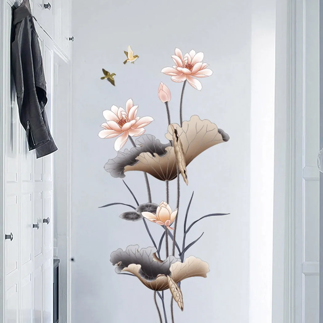 

Chinese Lotus Flower Living Room Wallpaper Sofa Background Wall Decoration Wall Stickers Calligraphy Vinyl Decal Home Decor
