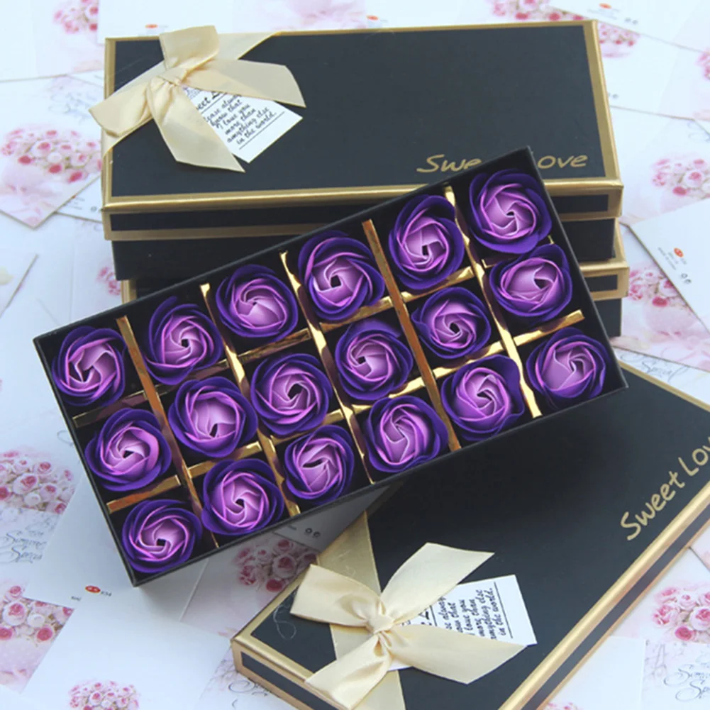 New 18Pcs Rose Soap Flower Gift Box Case Anniversary Valentines Day Birthday Present