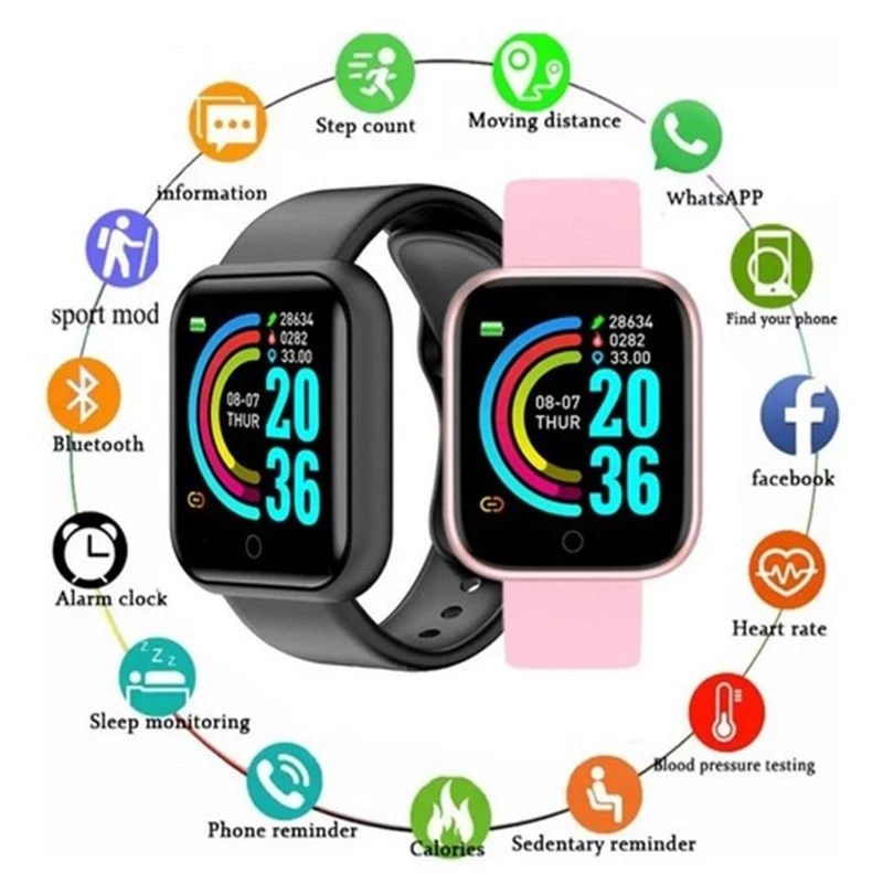 

D20 Pro Smart Watch Y68 Bluetooth Fitness Tracker Sports Watch Heart Rate Monitor Blood Pressure Smart Bracelet for Android IOS