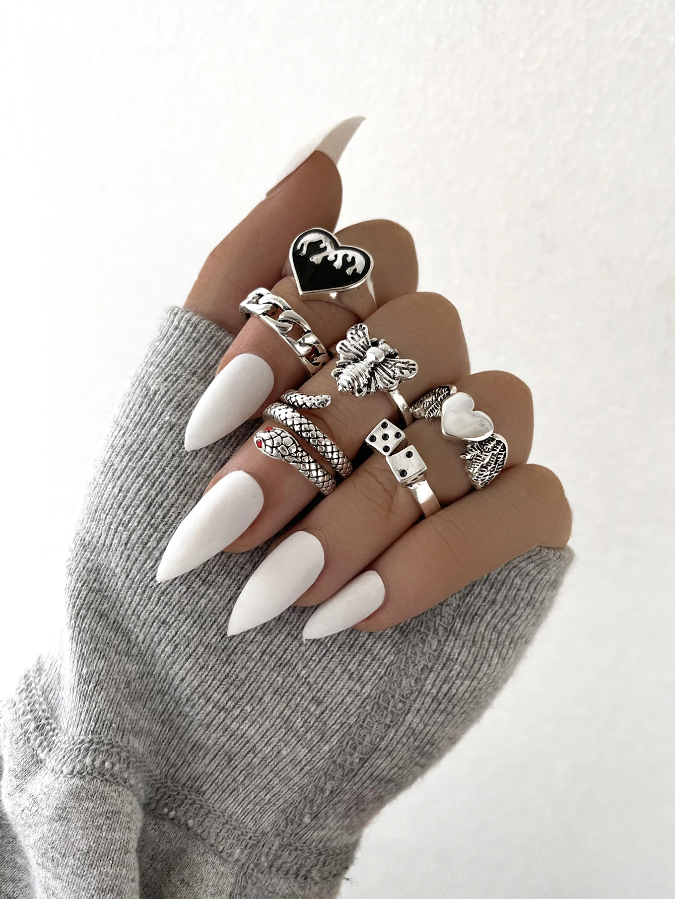Женские кольца унисекс Stillgirl 6 шт. серебристые в форме сердца Готическая змея
