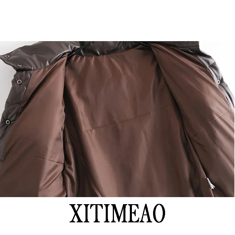 

ZA Women 2020 Fashion Faux Leather Padded Jacket Thick Warm Parka Coat Vintage Long Sleeve Female Outerwear Chic Tops