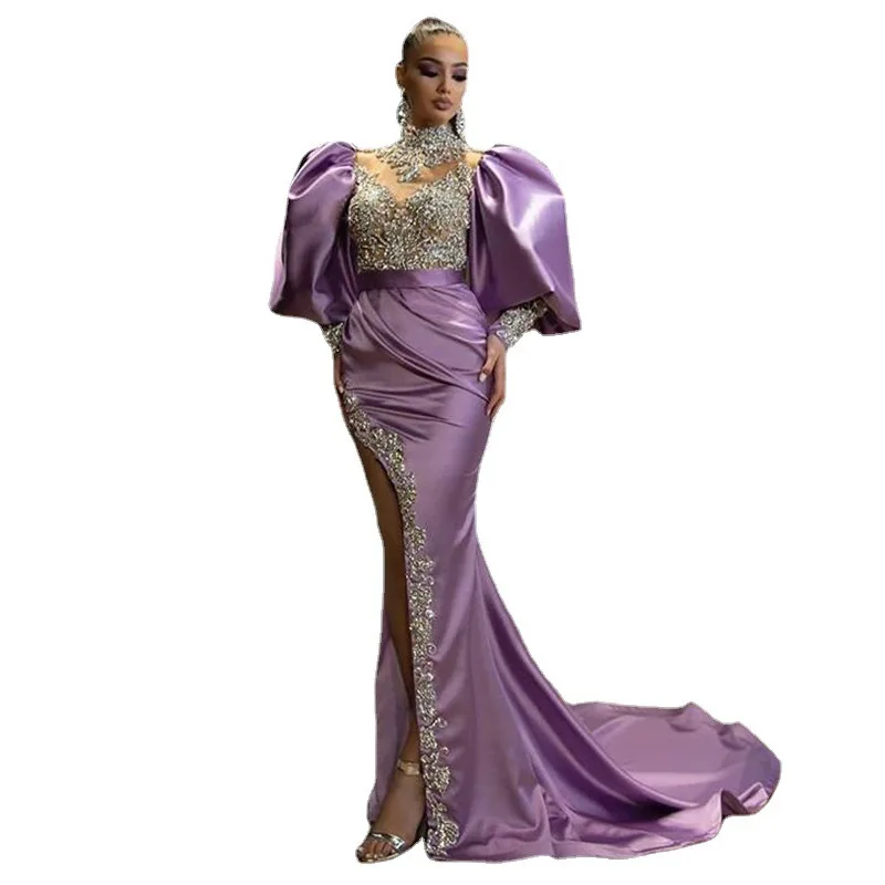 

YILIBER Evening dresses 2021 vintage vlack pearls long sleeves evening gowns beading prom dresses for women short dresses