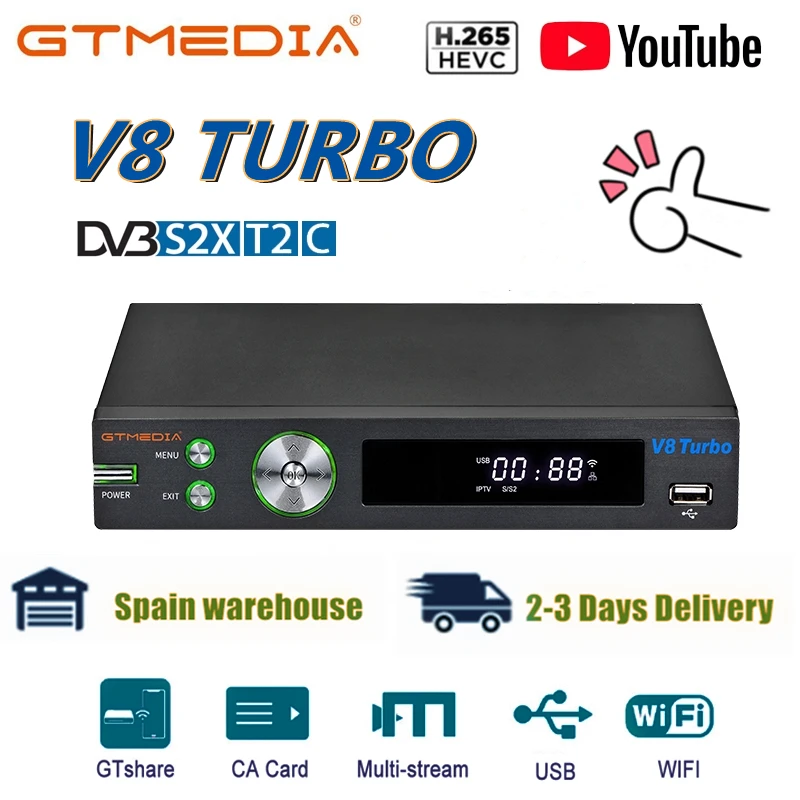 GTMEDIA V8 Turbo комбо DVB S/S2/S2X + T/T2 СБ приемник Wi Fi Поддержка Youtube m3u ТВ Box спутниковый