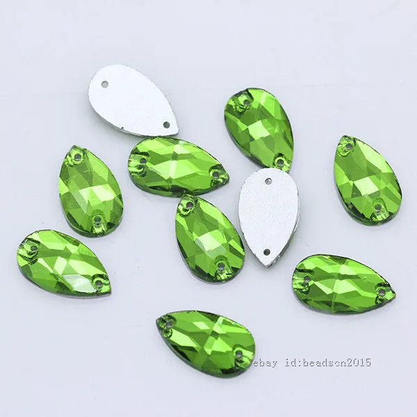 grass green 28p 11x18 мм, цветные стразы в форме капли, кристаллы, стеклянные камни, Пришивные серебряные стразы с плоской задней частью, драгоценные камни, 2 отверстия, бусины на пуговицах для свадебного платья - Цвет: grass green