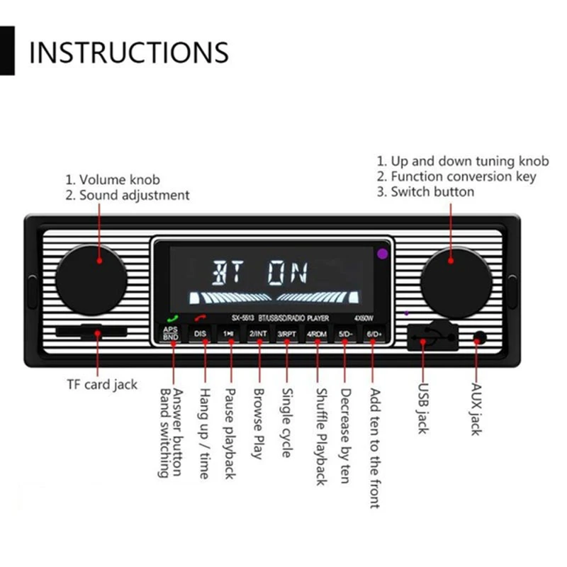 Wireless Car Radio Bluetooth Retro MP3 Multimedia Player AUX USB FM Play Vintage Wireless 12V Stereo Audio Stereo Audio Player