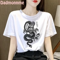fashion chinese dragon cartoon print goth clothing women t shirt aesthetics graphic white short sleeve polyester womens t shirt