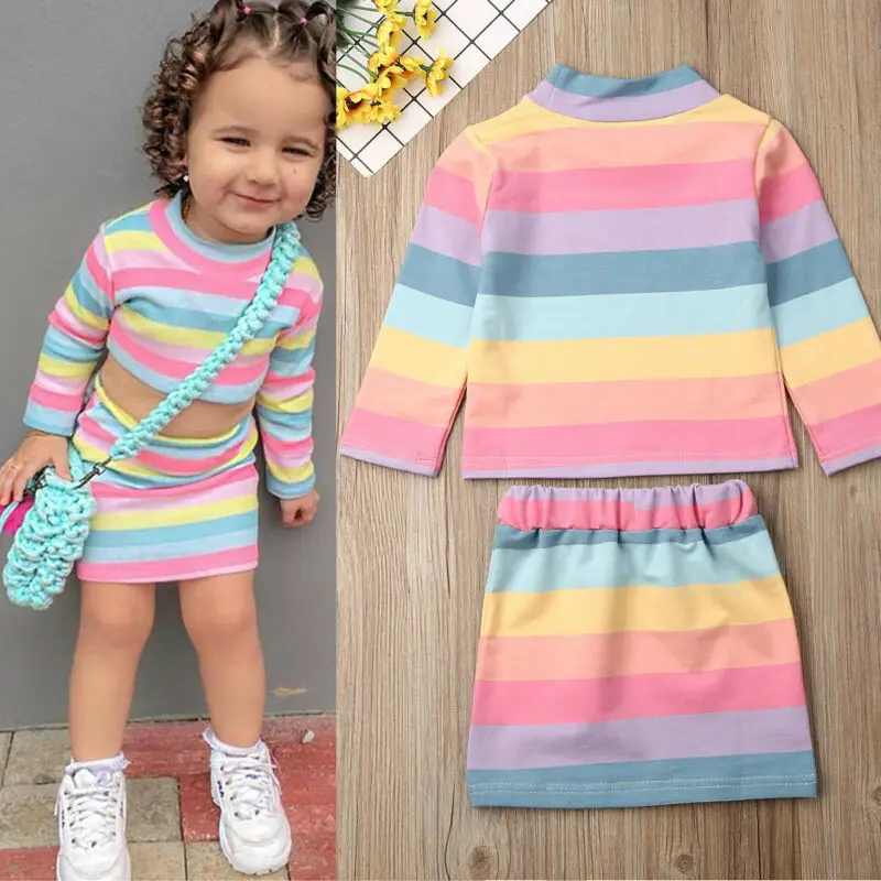 Новый осенний милый костюм в радужную полоску комплект из 2 предметов для